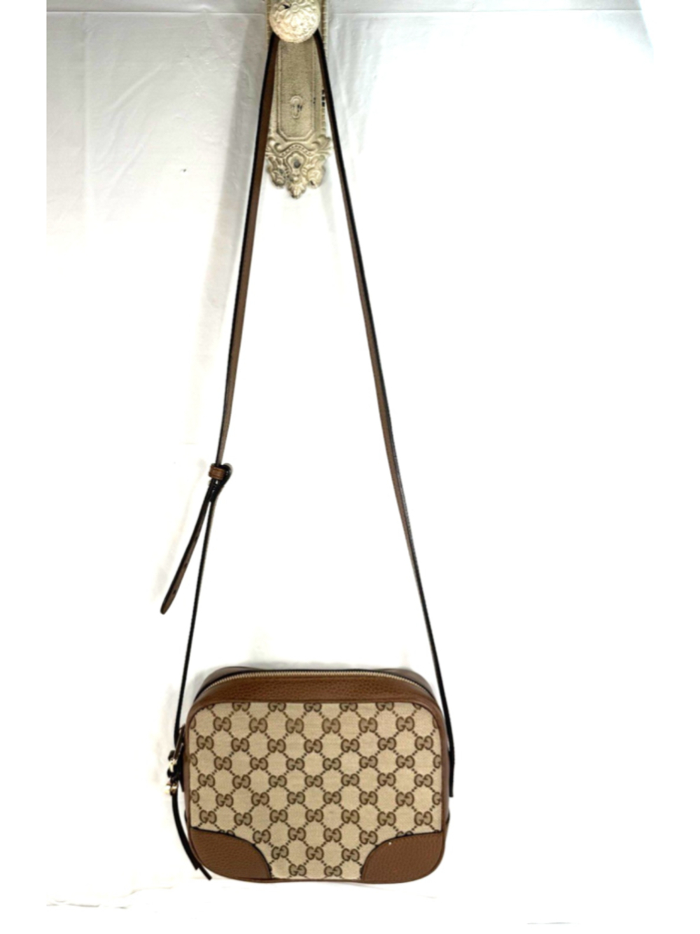 GUCCI Logo Bree GG Pattern Crossbody Shoulder Bag Canvas Leather Brown 449413